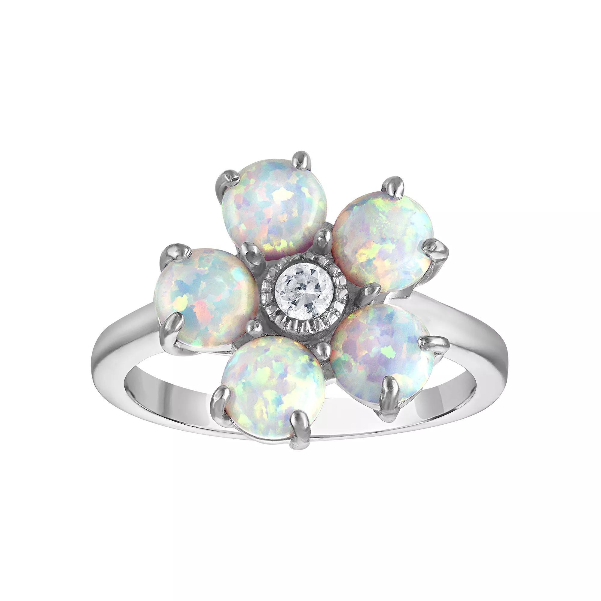 Designs by Gioelli Sterling Silver Lab-Created Opal Flower Ring, Women's, Size: 8 Product Image