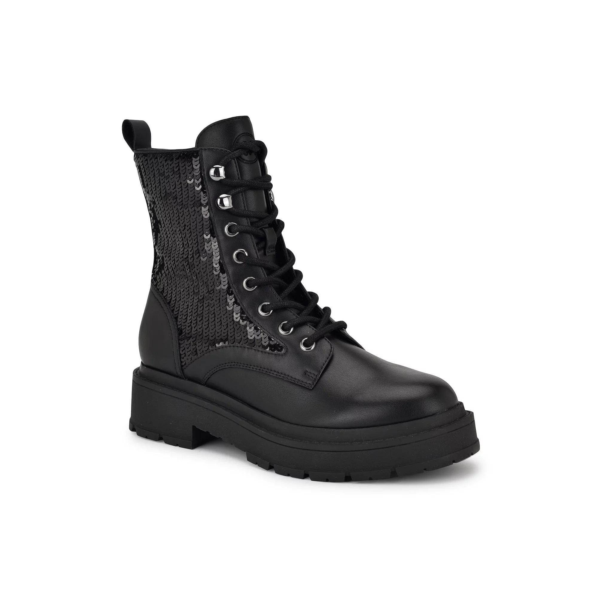 Nine West Hediy Round Toe Lace-Up Women's Ankle Boots, Size: 6.5, Black Smo Sequin Product Image