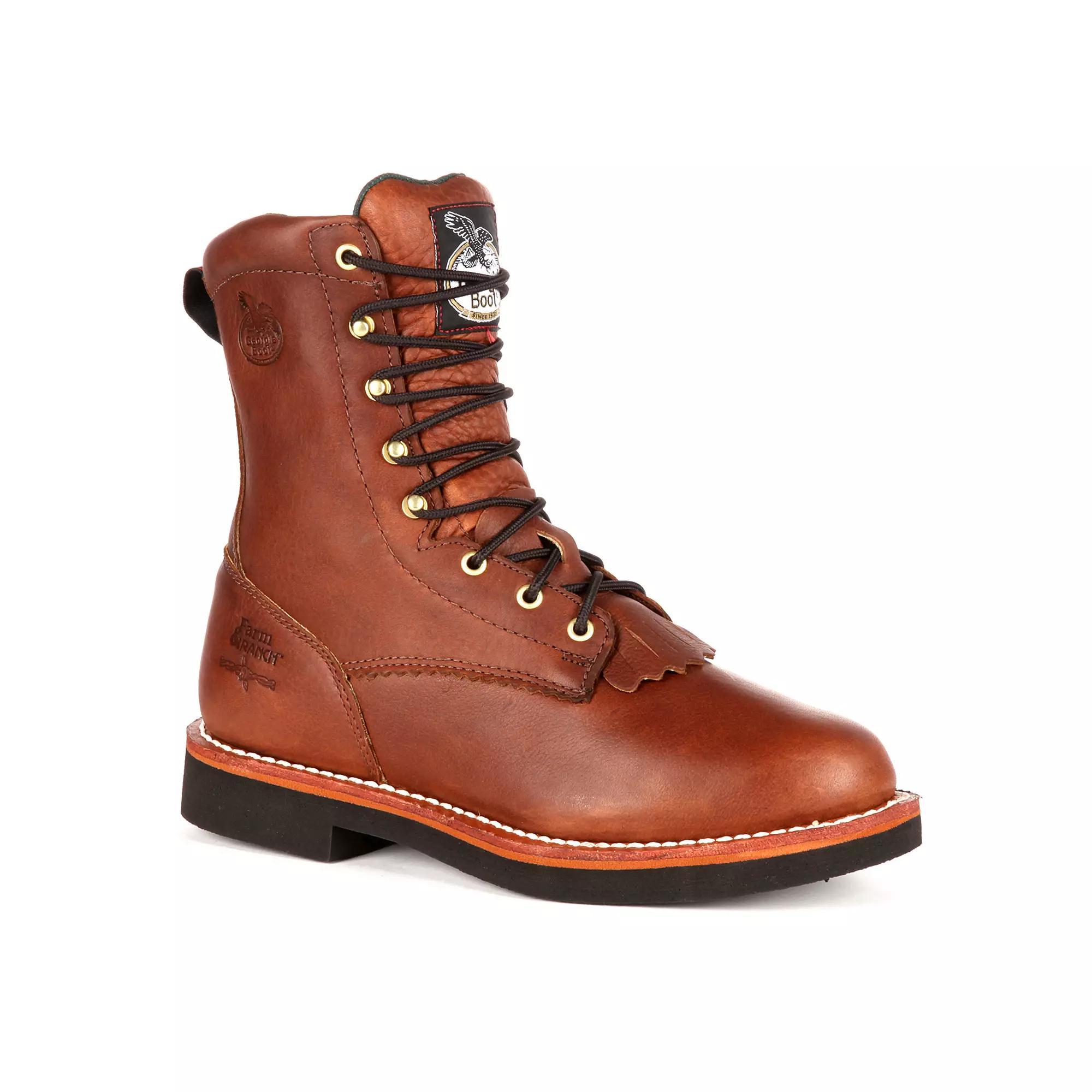 Georgia Boots Farm & Ranch Lacer Mens 8-in. Work Boots Barracuda Brown Product Image