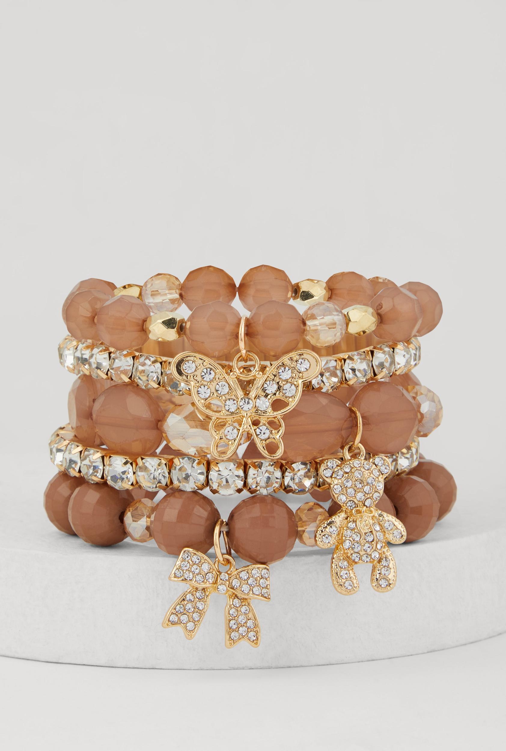 Butterfly Bow Bear Charm Stretch Bracelets Set of 5 Female Product Image