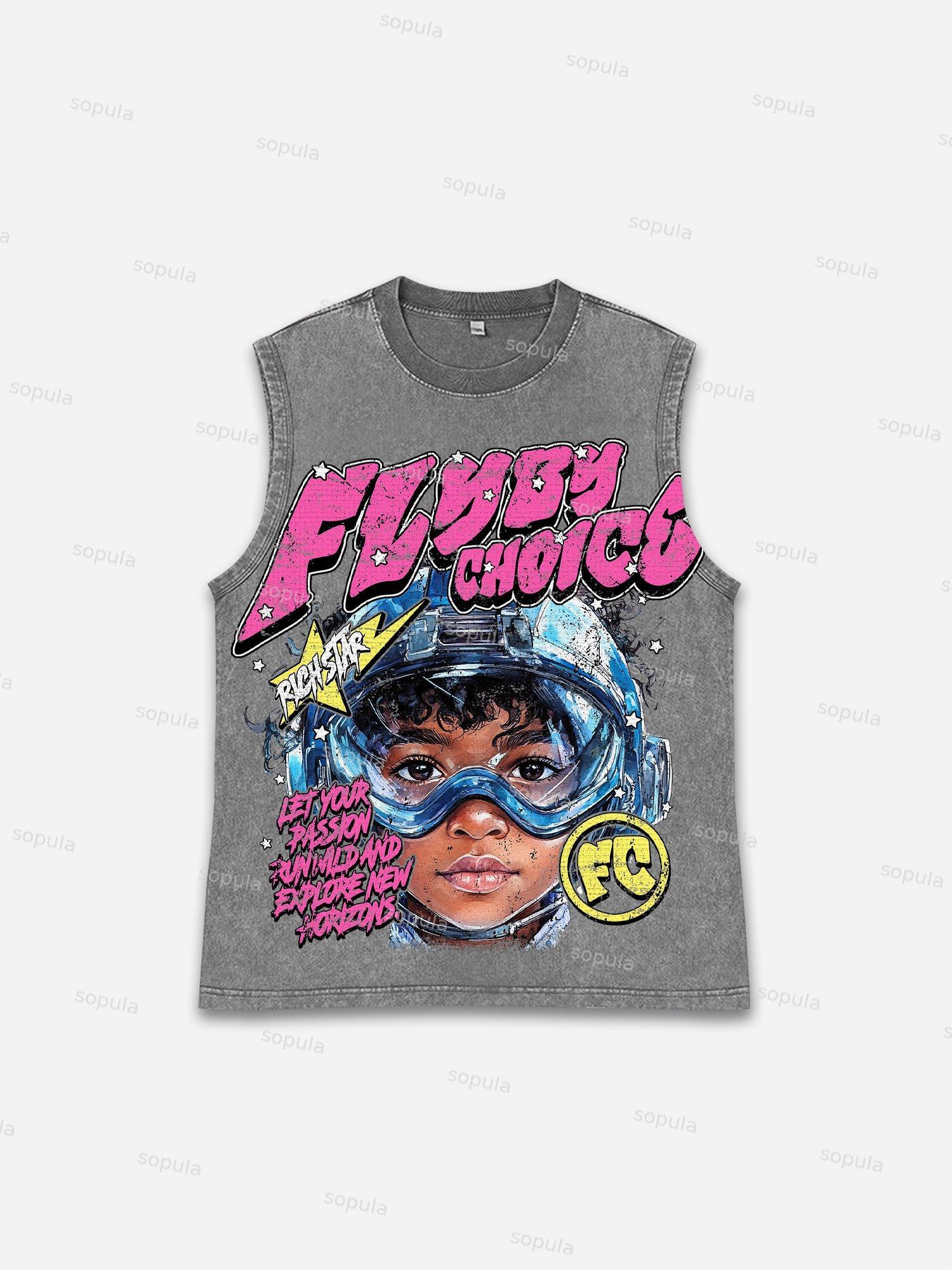 Fly By Choice Graphic Print Washed Tank Top Product Image