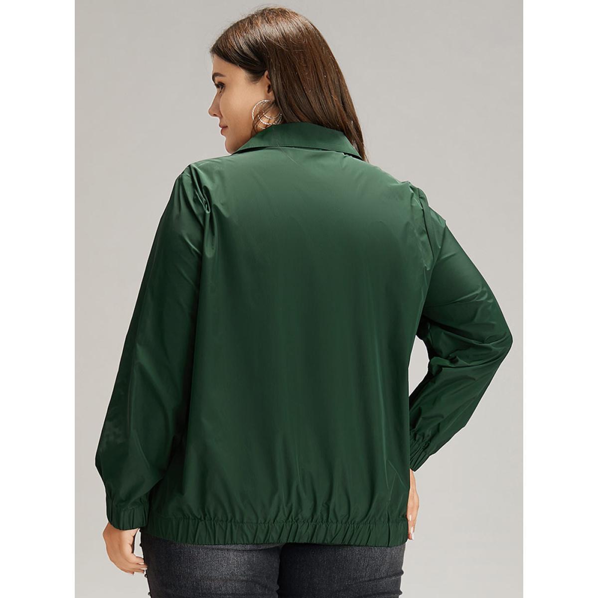 Plus Size Wind-Resistant Plain Zipper Fly Pocket Jacket Women DarkGreen Elastic cuffs Pocket Dailywear Jackets BloomChic 28/5X Product Image