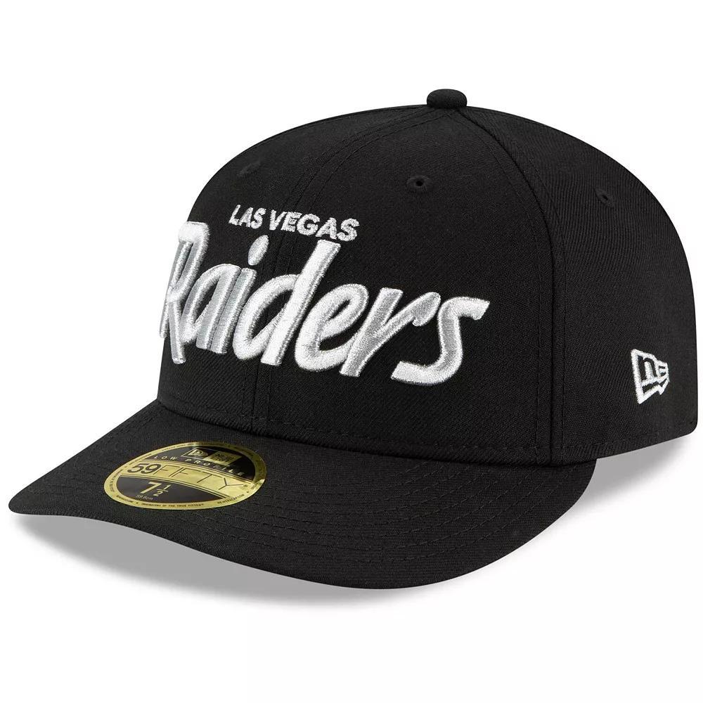 Men's New Era Black Las Vegas Raiders Omaha Script Low Profile 59FIFTY Fitted Hat, Size: 8, Lvr Black Product Image