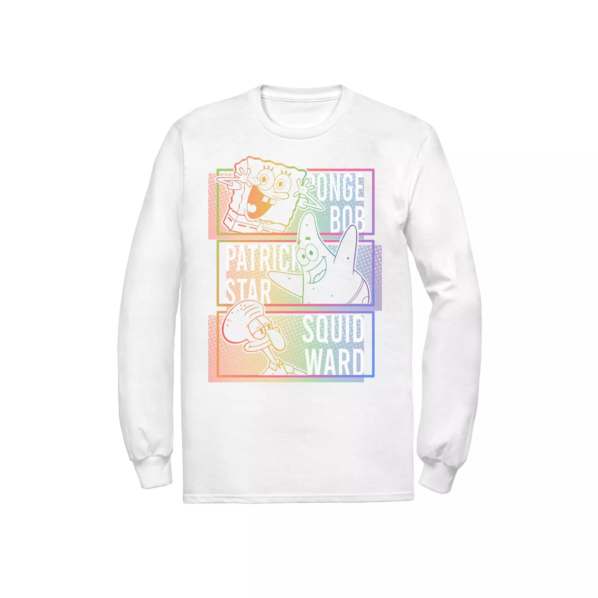 Men's Nickelodeon SpongeBob SquarePants, Patrick & Squidward Rainbow Stack Tee, Size: Medium, White Product Image
