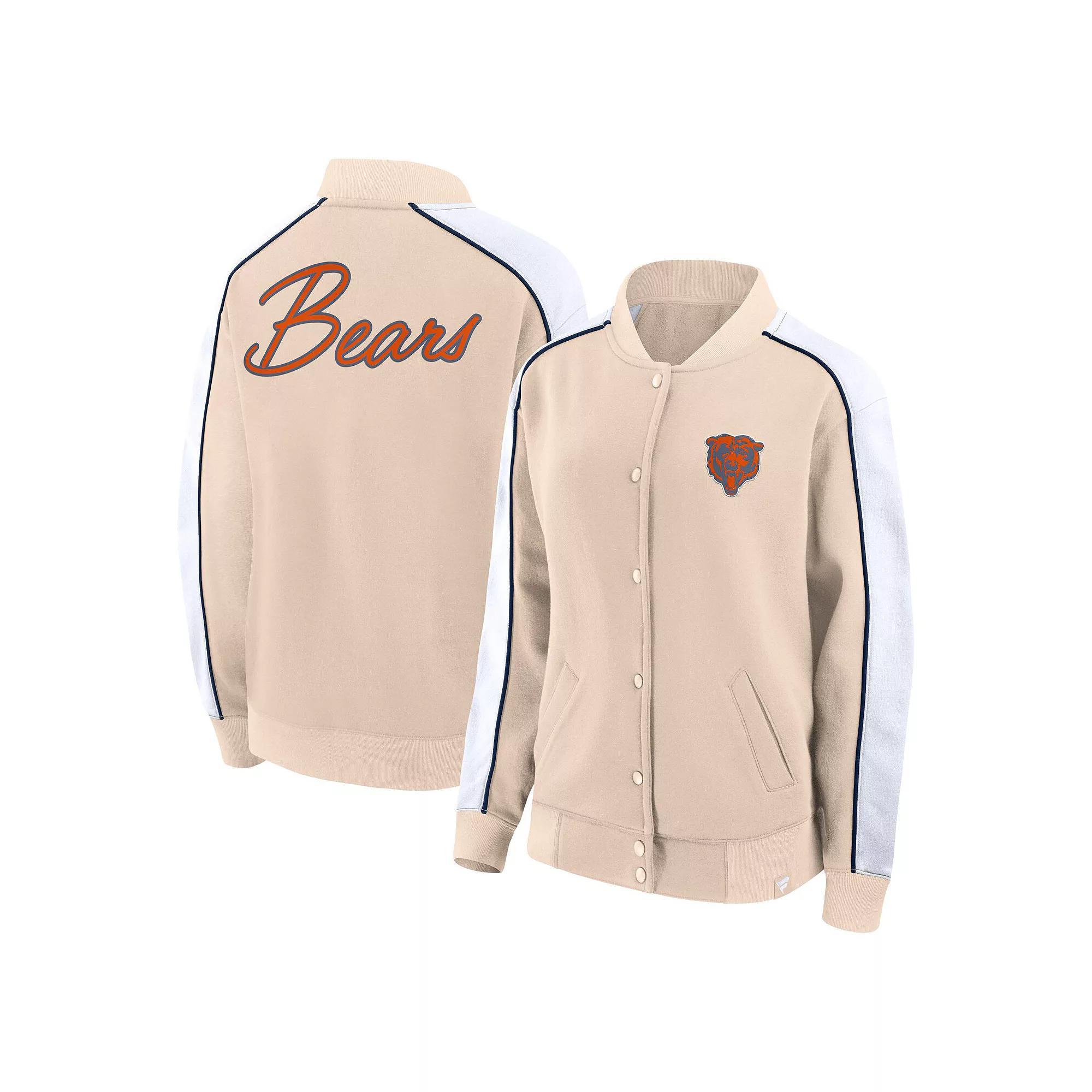 Women's Fanatics Branded Tan Chicago Bears Lounge Full-Snap Varsity Jacket, Size: Medium, Team Product Image