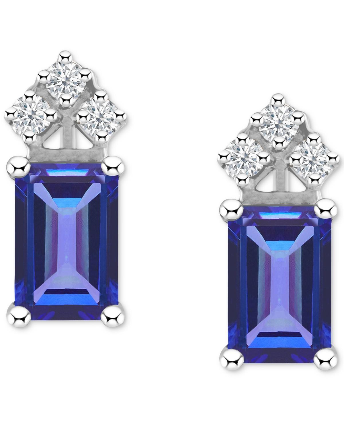 Celebration Gems 14k Gold Emerald Cut White Opal & 1/8 Carat T.W. Diamond Stud Earrings, Womens Product Image
