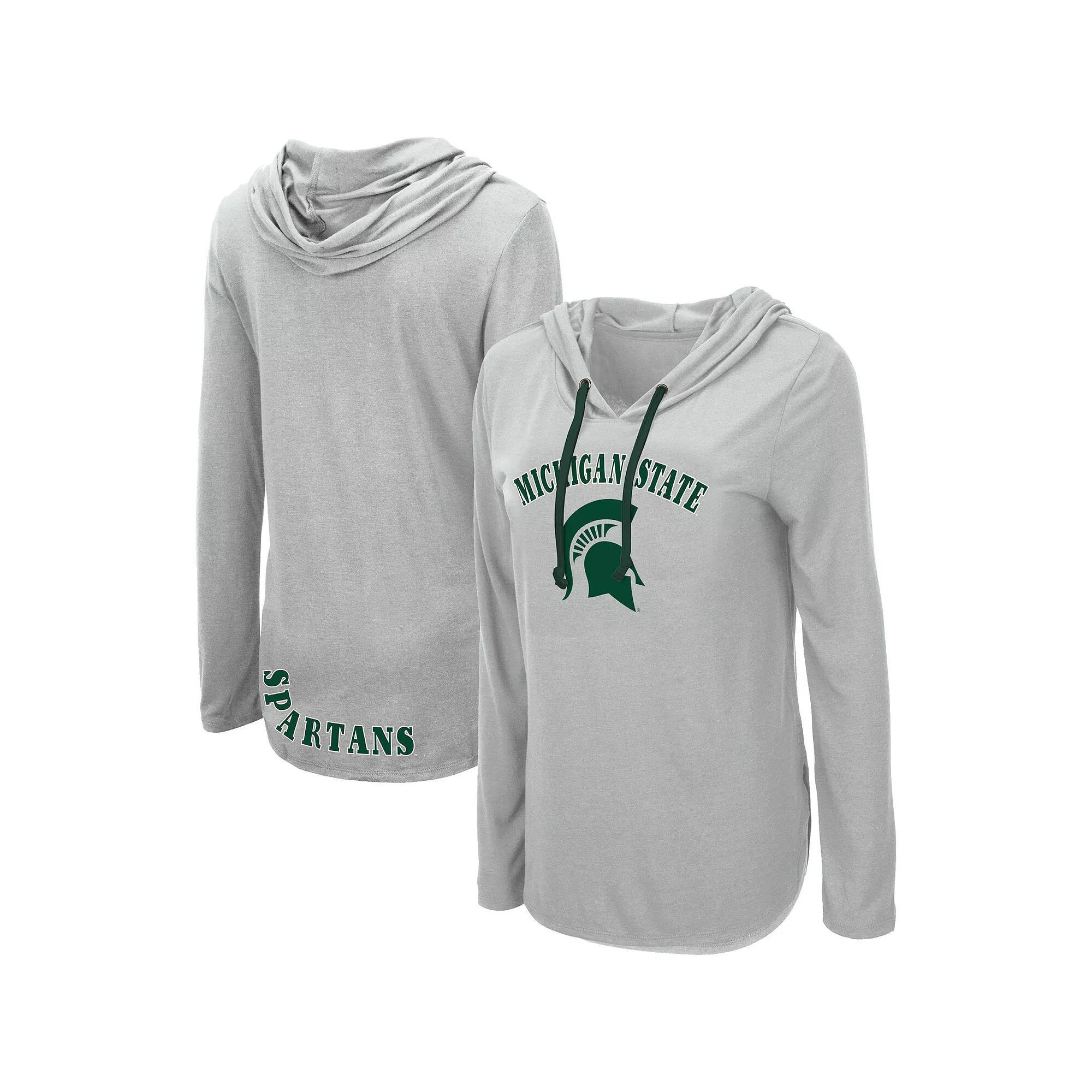 Women's Colosseum Heather Gray Michigan State Spartans My Lover Lightweight Hooded Long Sleeve T-Shirt, Size: Medium, Grey Product Image
