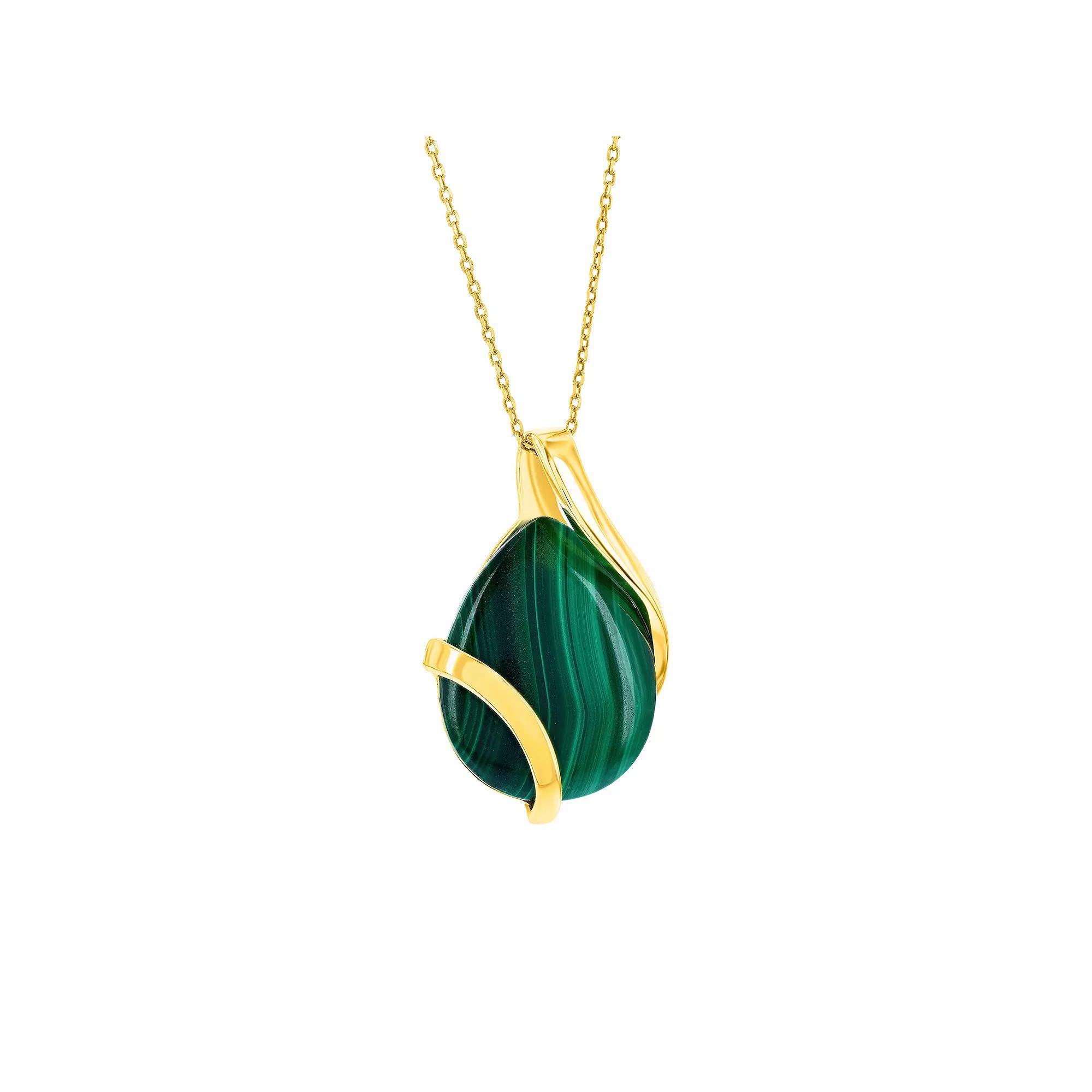 Nautica Rocks Gold Over Silver Large Pear Shaped Malachite Pendant Necklace, Women's, Size: 18", Gold Tone Product Image
