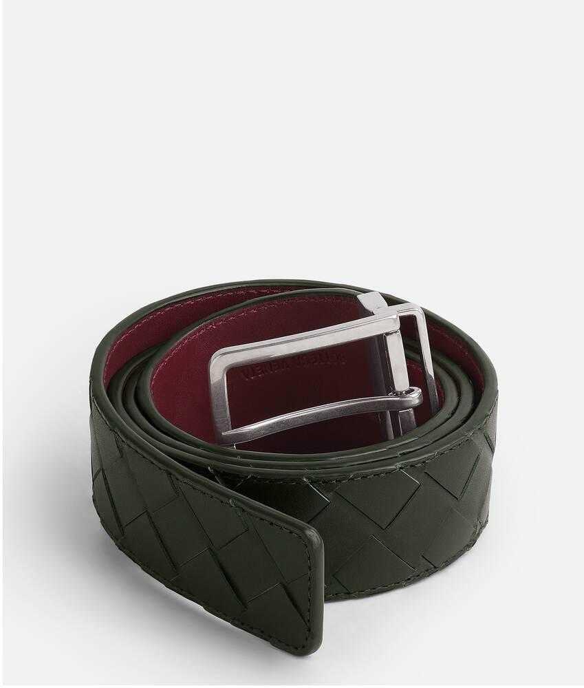 Men's Intrecciato Reversible Belt in Dark green / Barolo Product Image
