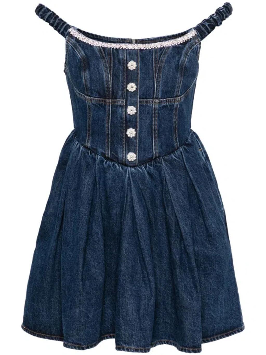 crystal-embellished denim mini dress Product Image