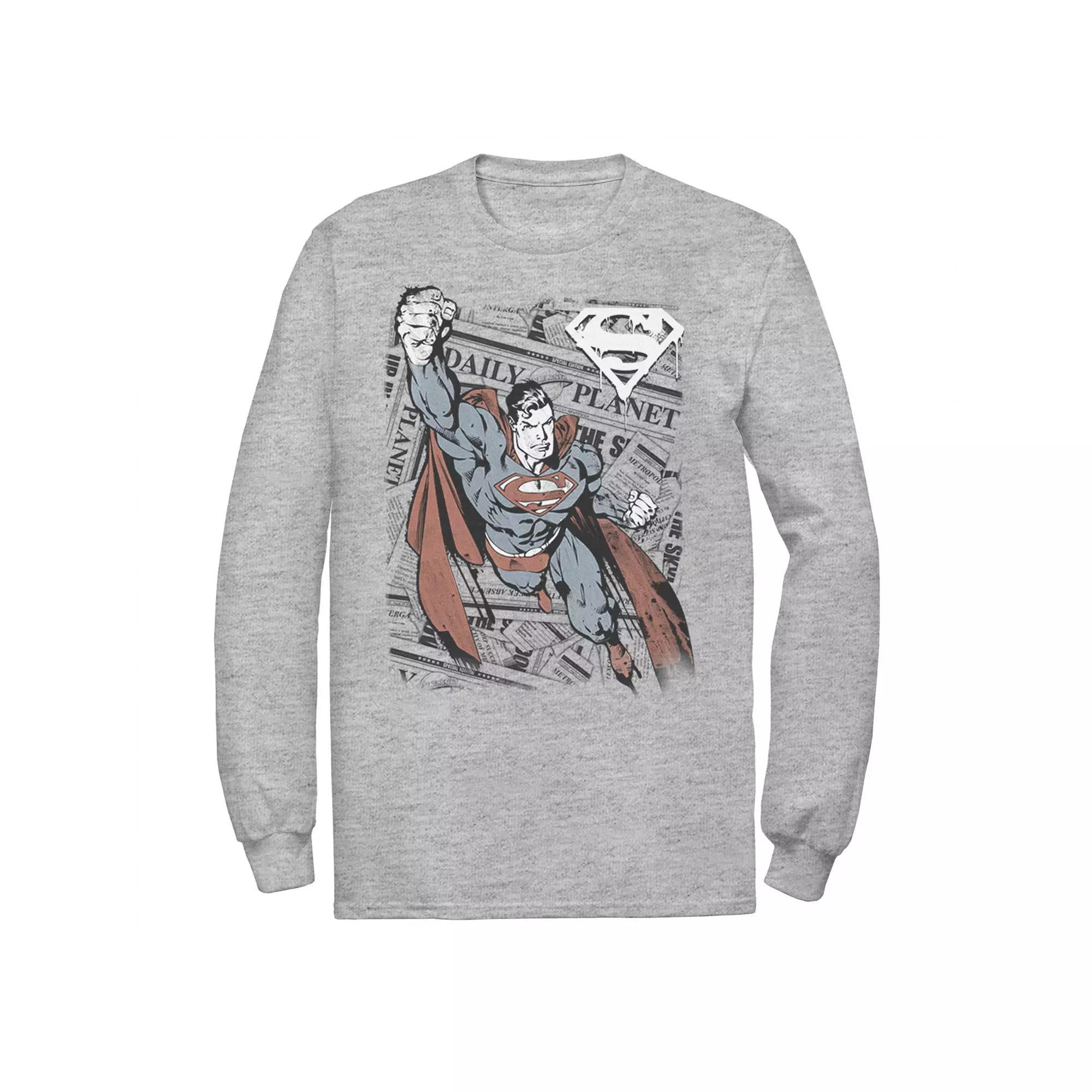 Men's DC Comics Superman Daily Planet Background Poster Tee, Size: Small, Athletic Grey Product Image