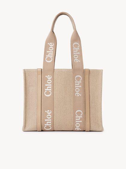 Woody tote bag in linen & leather Product Image