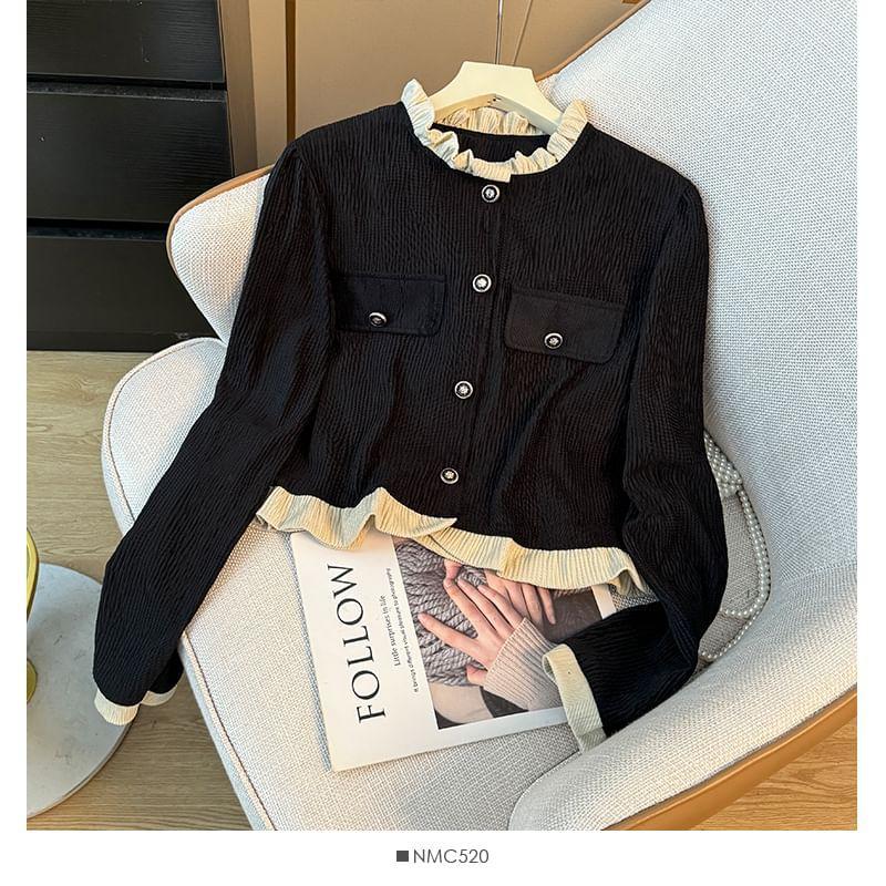 Contrasted Ruffle-Trim Crop Shirt Product Image