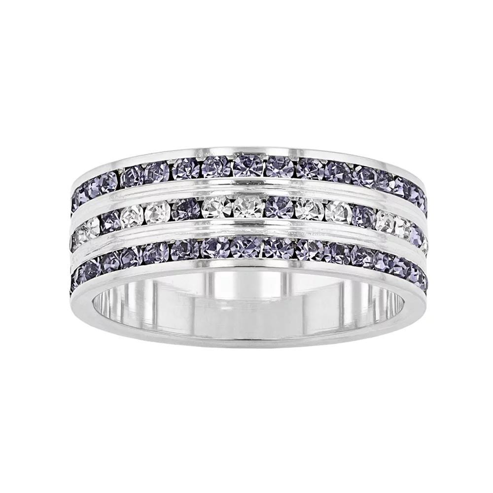 Traditions Jewelry Company Sterling Silver Gray & Clear Crystal Three Row Ring, Womens Silver Tone Purple Product Image
