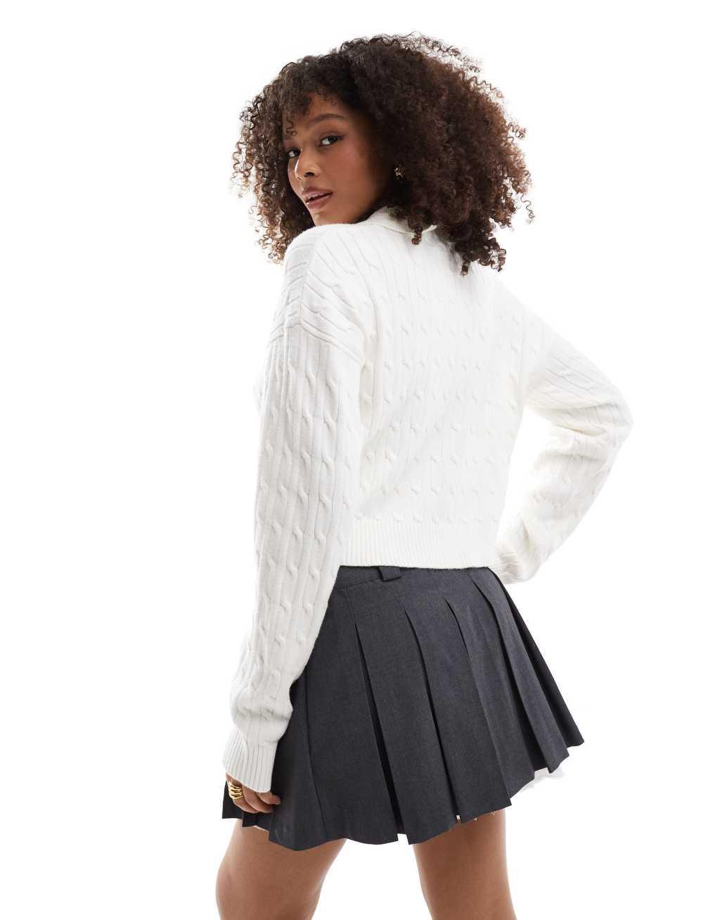 Bershka cable knit teddy bear sweater in ecru Product Image