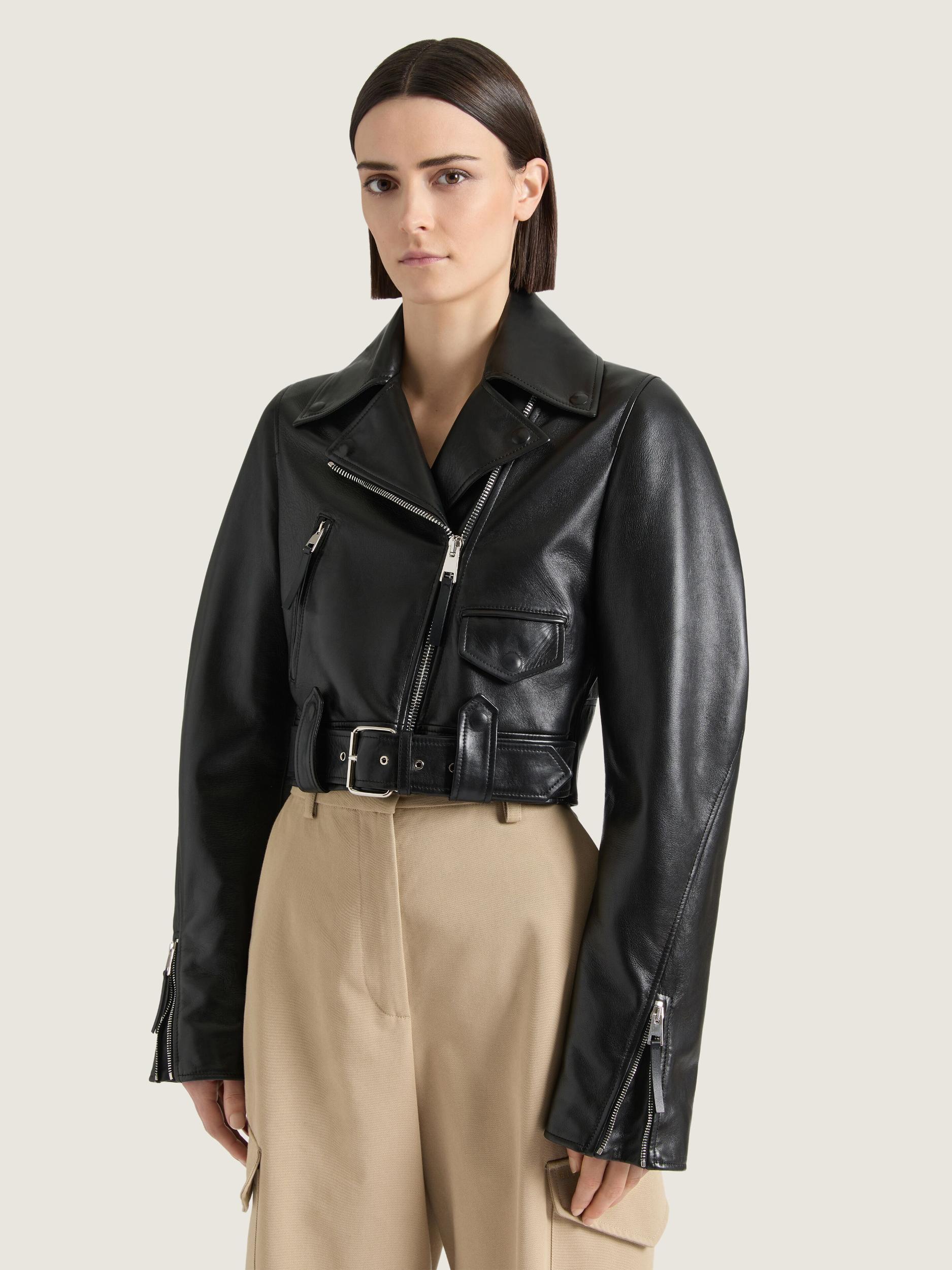Cropped Cocoon biker jacket in leather Product Image