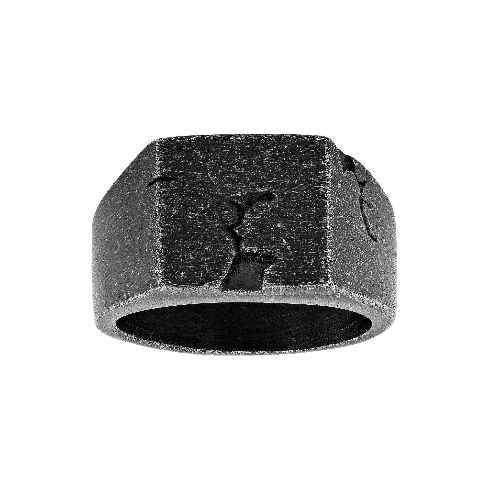 Men's Black Ion-Plated Stainless Steel Rustic Signet Ring, Size: 10 Product Image