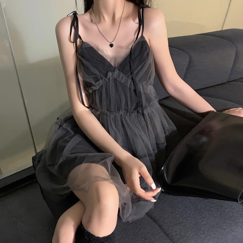 Sleeveless V-Neck Mesh Mini A-Line Dress Product Image