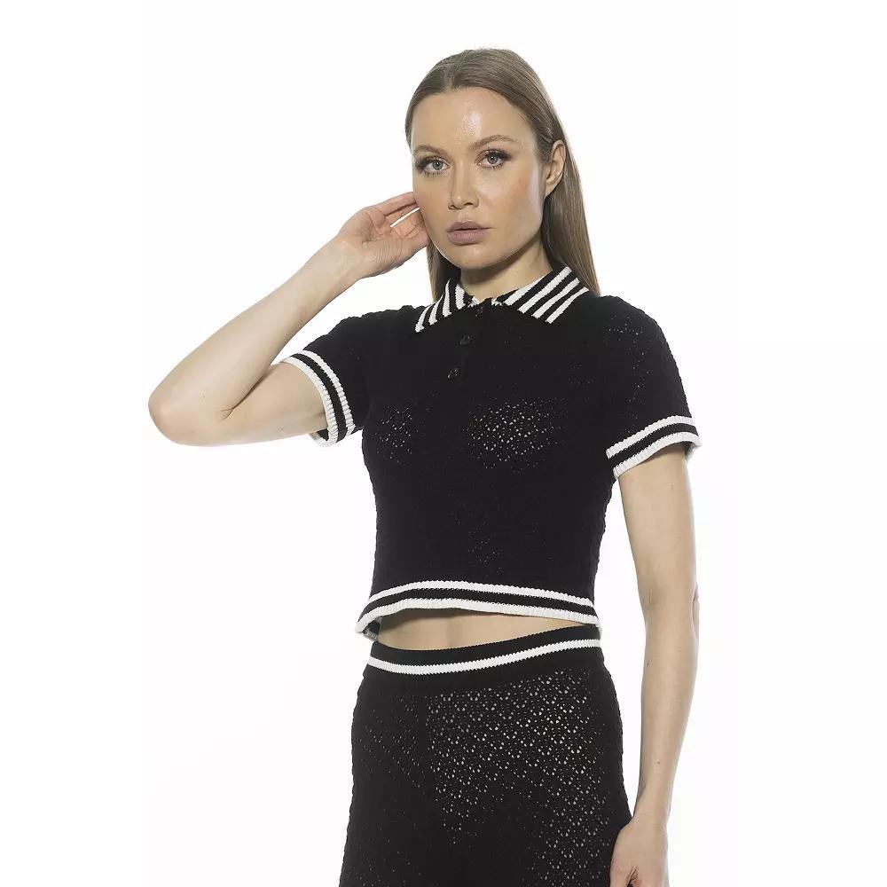 Women's ALEXIA ADMOR Brinley Knit Polo Button Placket Short Sleeve Top, Size: Small, Black Product Image