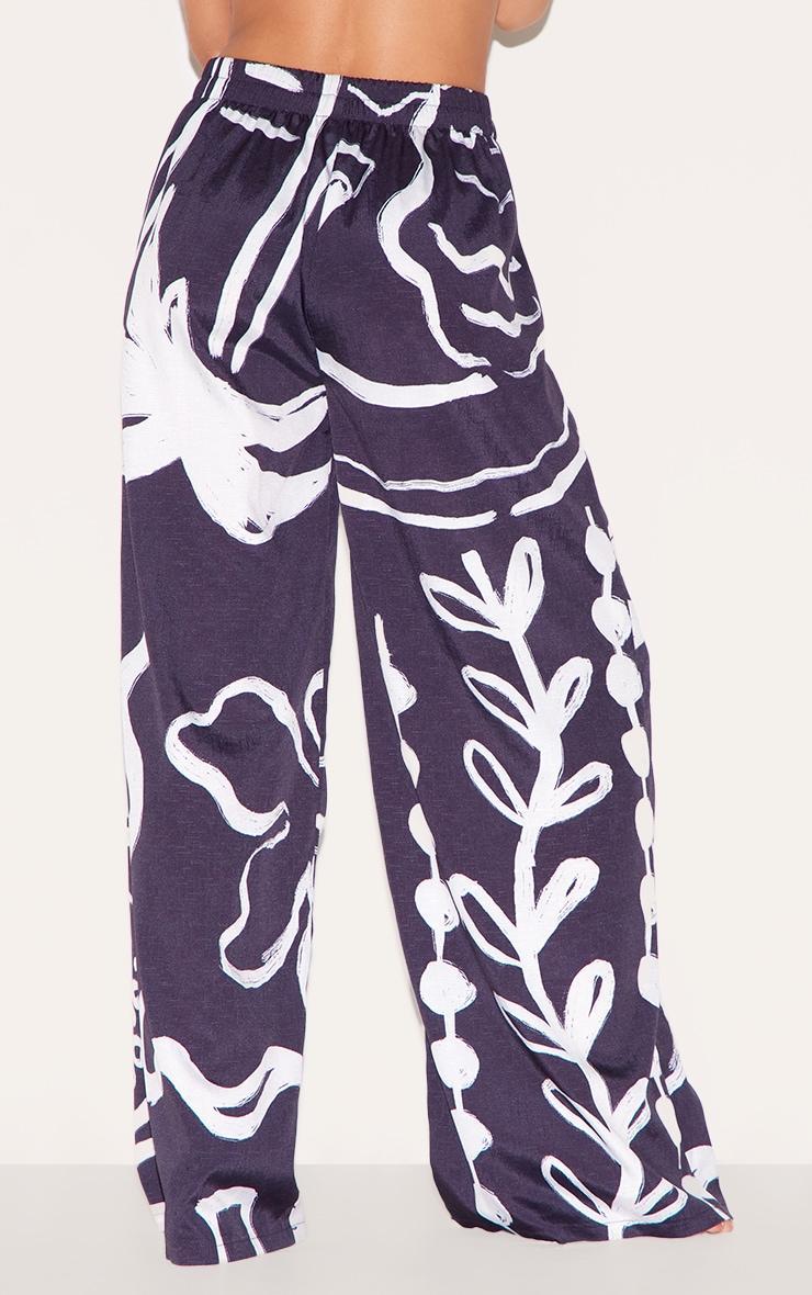 Black Monochrome Floral Beach Pants Product Image