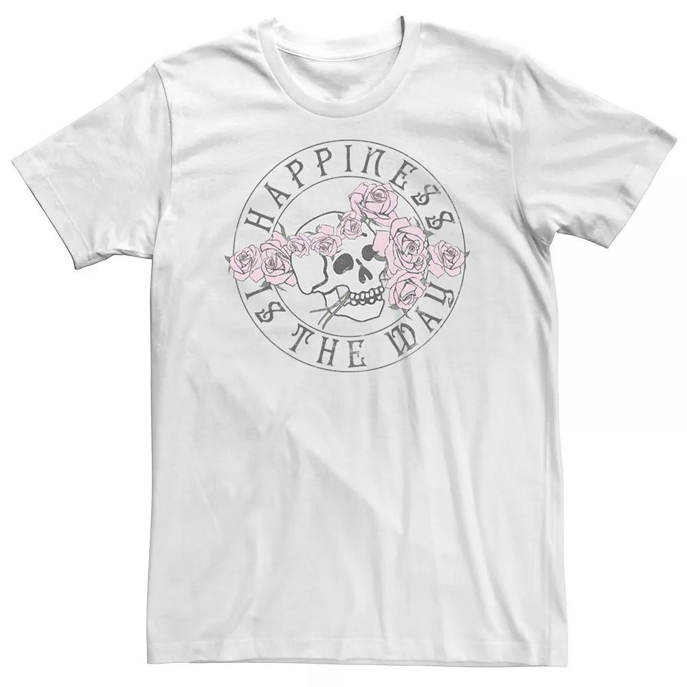 Big & Tall Trendy "Happiness Is The Way" Skull Tee, Men's, Size: 3XL Tall, White Product Image