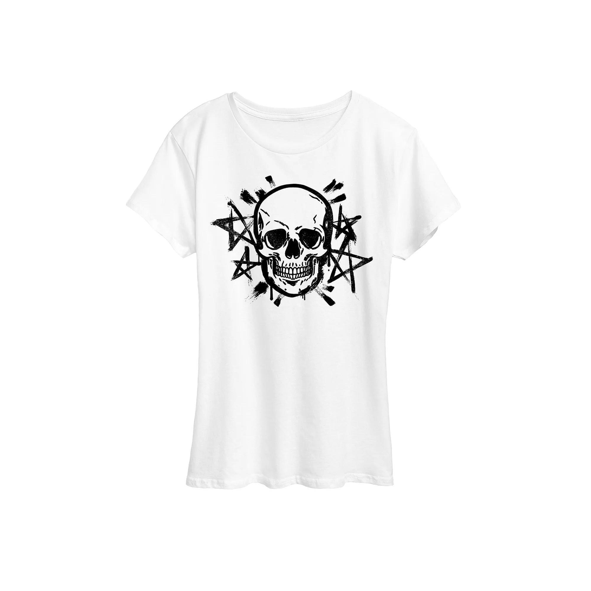 Womens Skull And Stars Graphic Tee Grey Dark Red Product Image