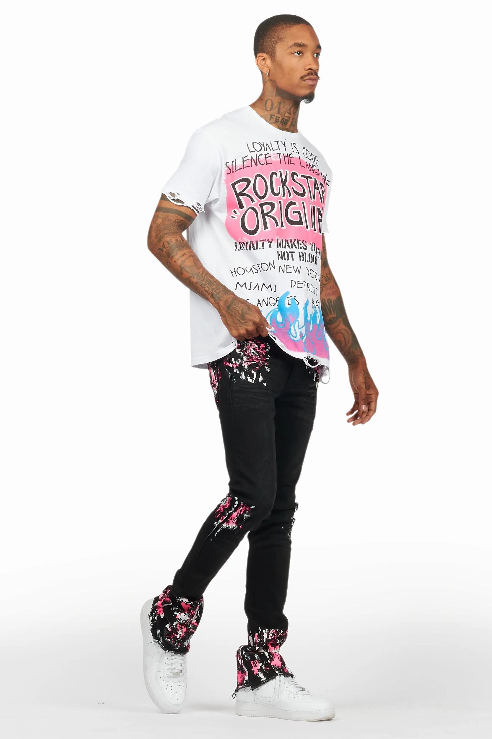 Kodak Black/Pink Painter Stacked Flare Jean Male Product Image