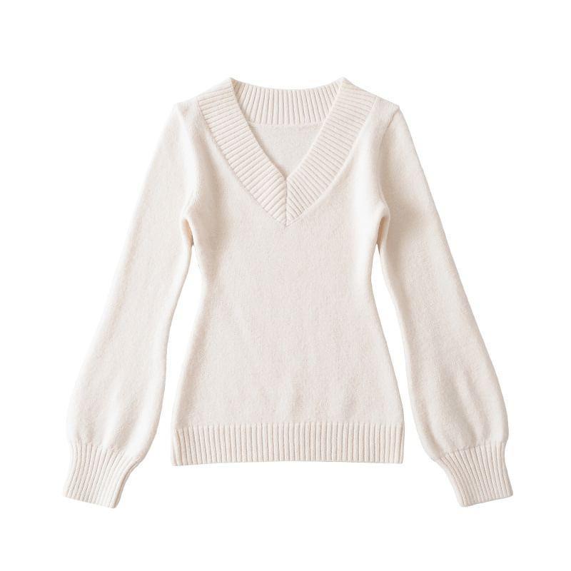 V-Neck Plain Sweater Product Image