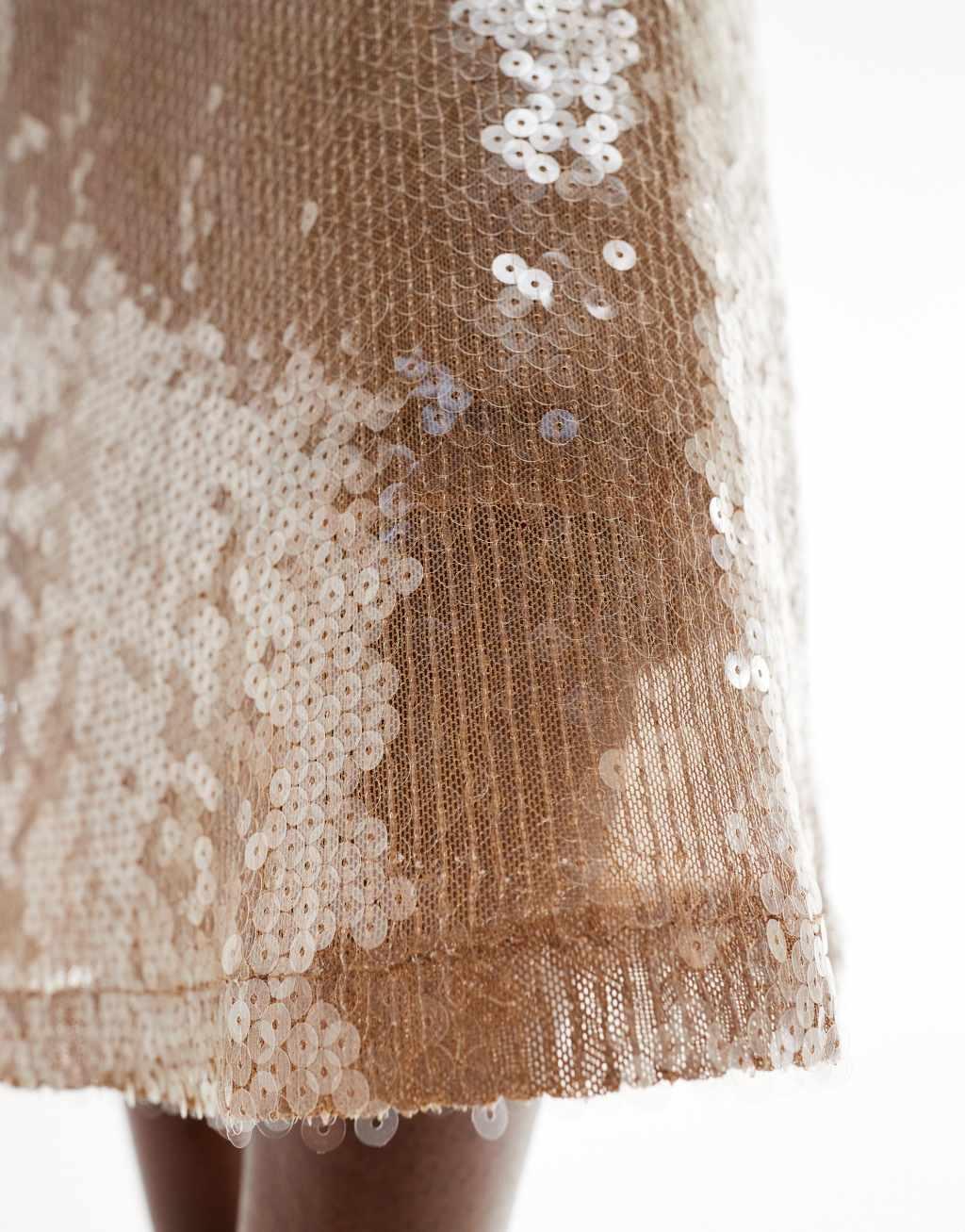 Bardot midi skirt in cream glazed sequin Product Image