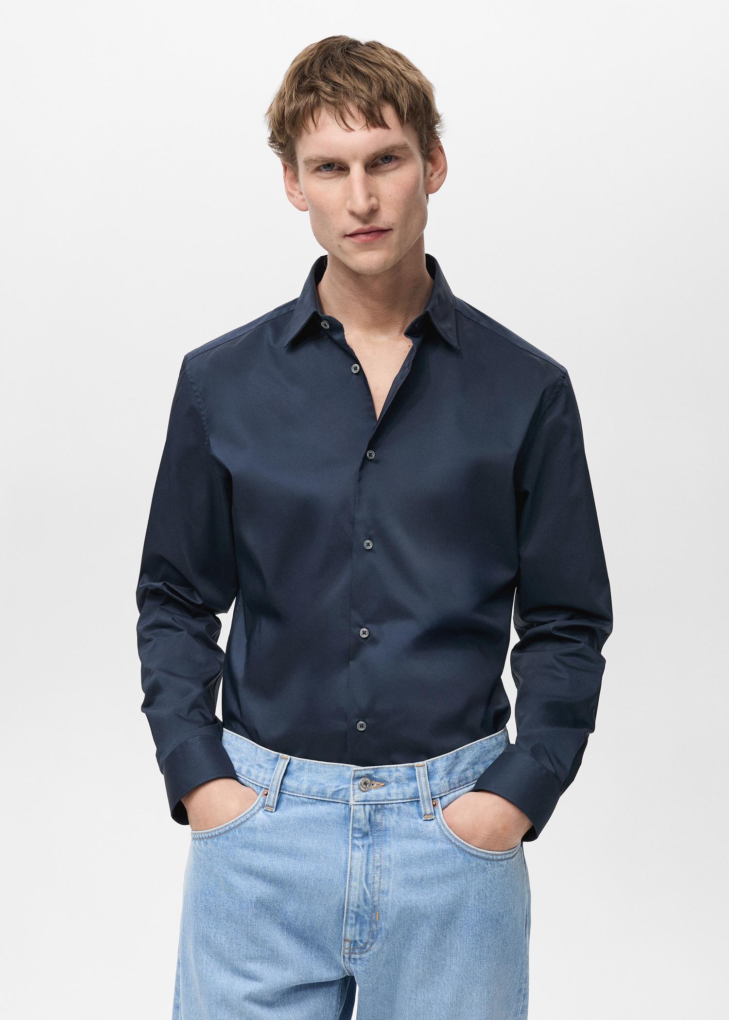 Regular-fit stretch cotton shirt - Men | MANGO USA Product Image