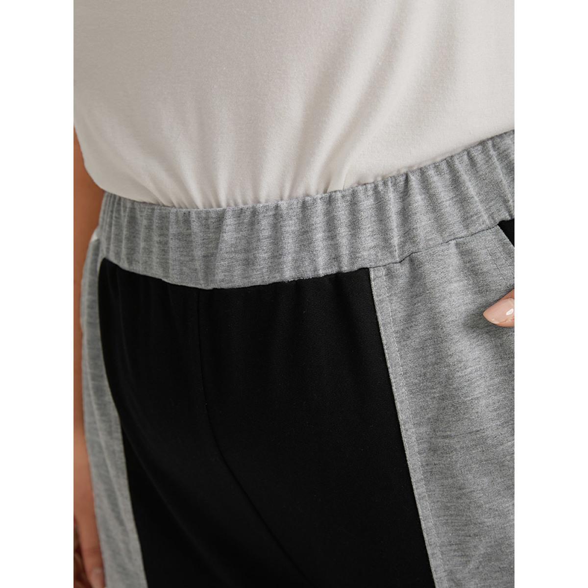 Color Block Contrast Slant Pocket Sweatpants Black Plus Size Women Casual Dailywear Contrast 22-24/3X Bloomchic Product Image