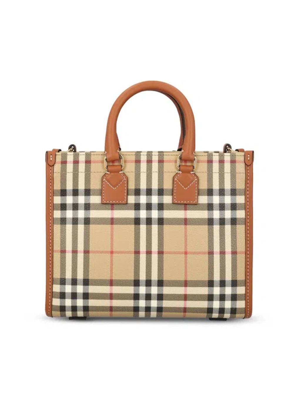 BURBERRY Womens  Freya Mini Coated-canvas Tote Bag In Beige,briar Brown Product Image