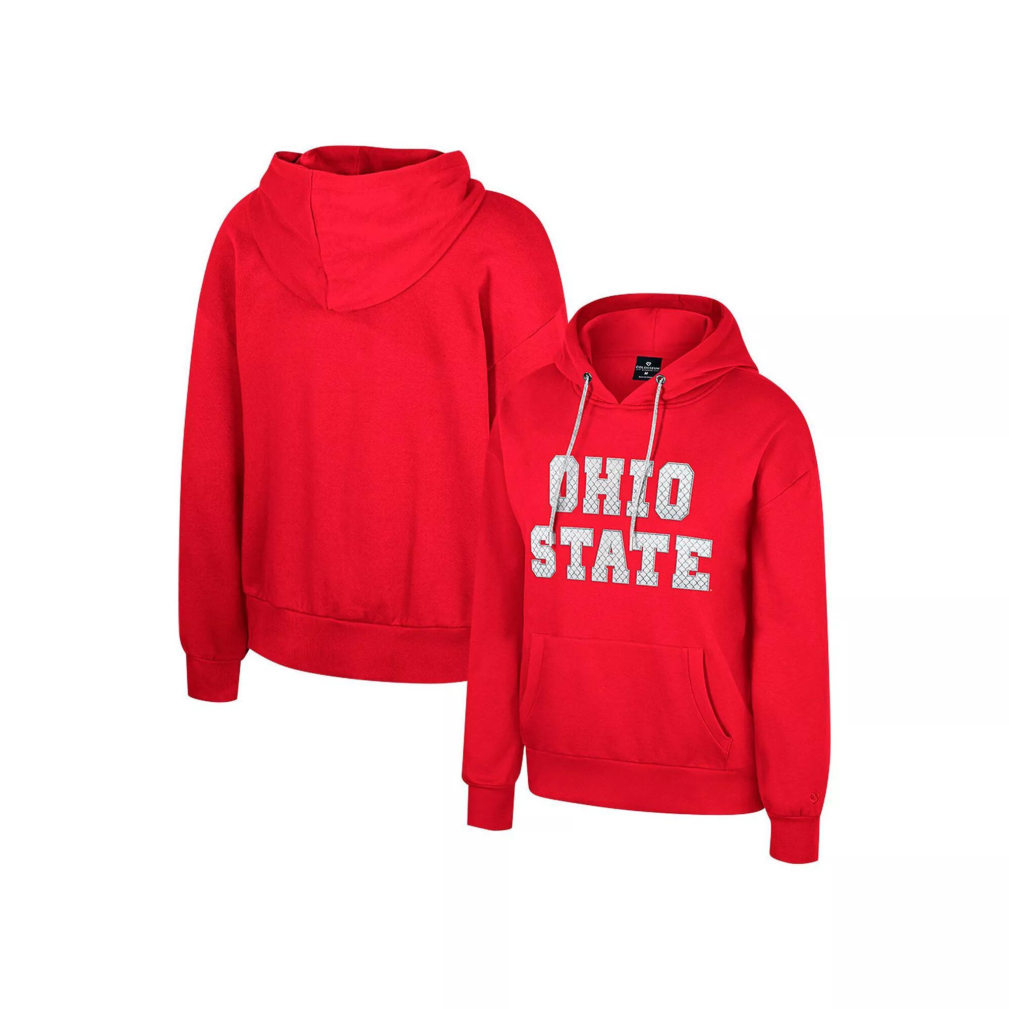 Womens Colosseum Scarlet Ohio State Buckeyes Reflection Rhinestone Drawcord Pullover Hoodie Product Image