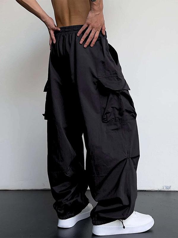 Men's High Waist Wide Leg Casual Cuffed Cargo Pants Product Image