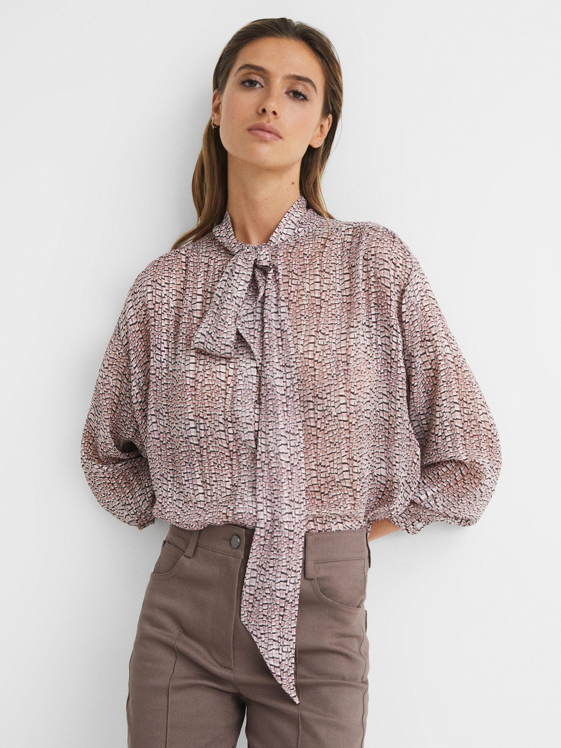 Metallic Long Sleeve Blouse in Pink Product Image