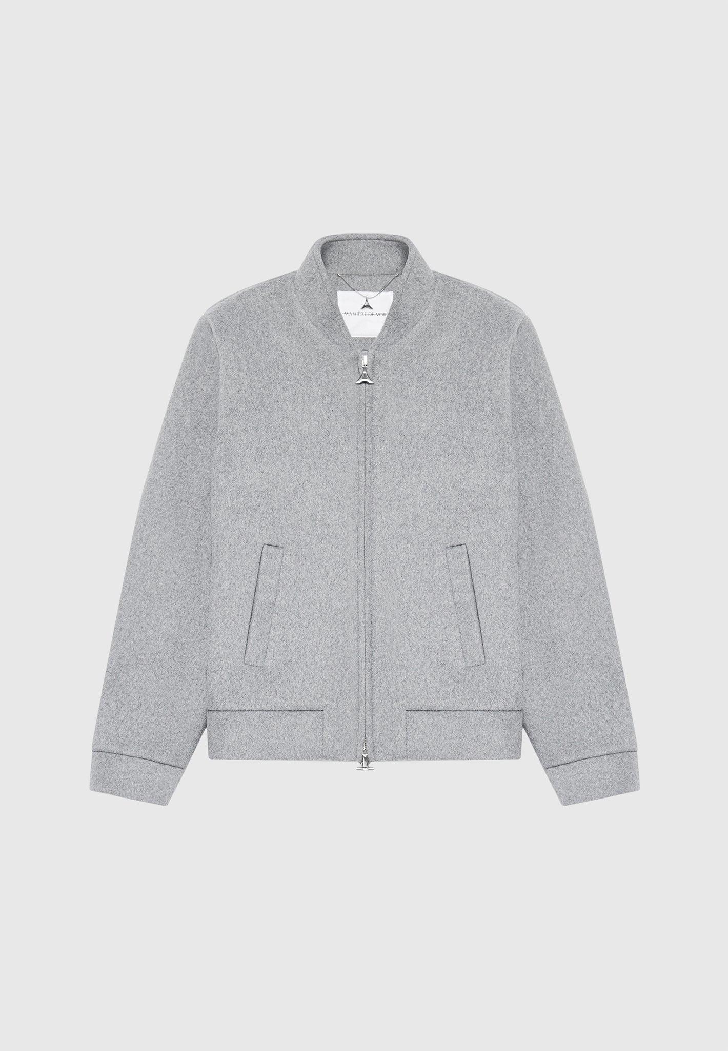 Wool Blend Marl Bomber Jacket - Light Grey Male Product Image