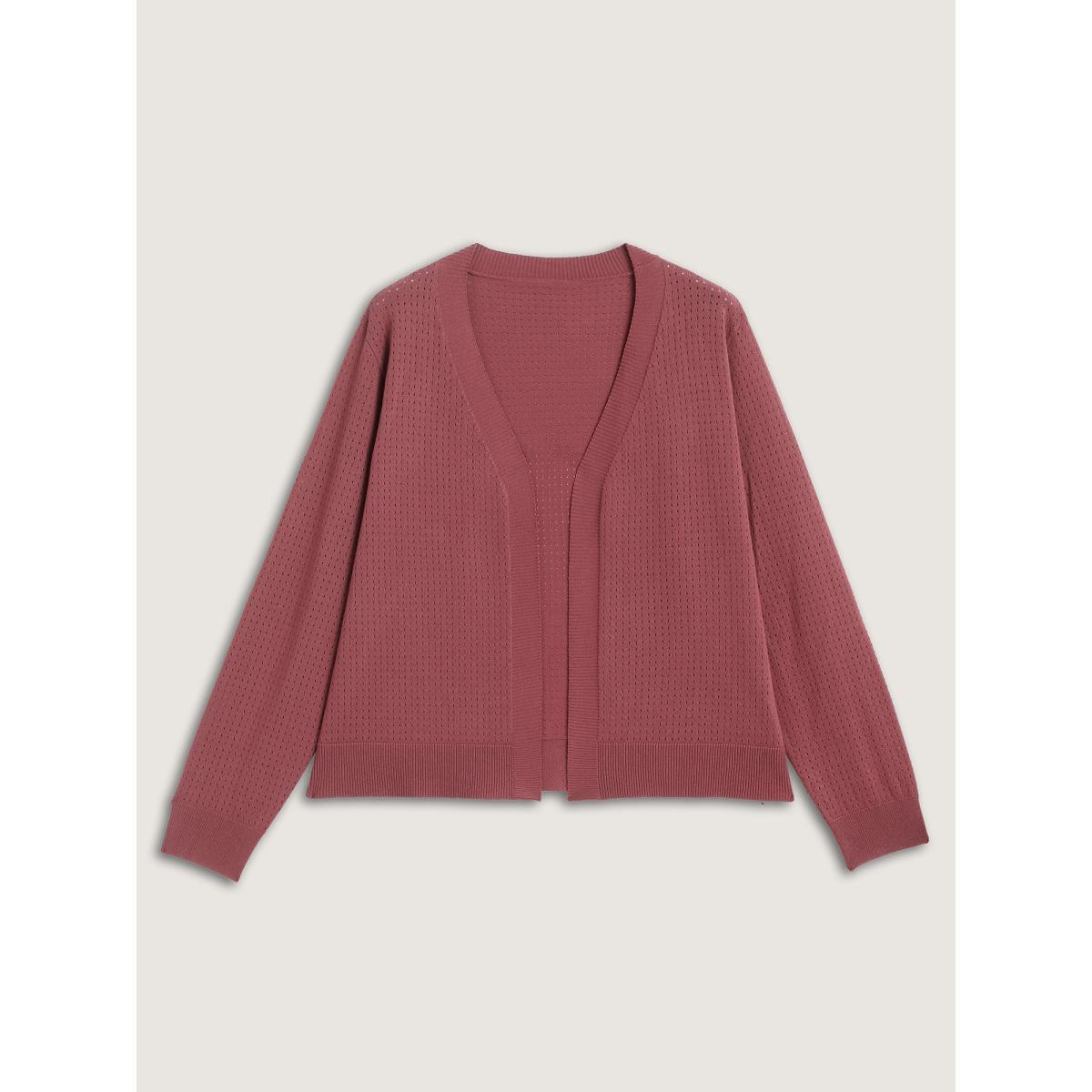Plus Size Textured Hollow Front-Open Knit Cardigan Rust Women Loose Long Sleeve Everyday-Casual Cardigans BloomChic 22-24/3X Product Image