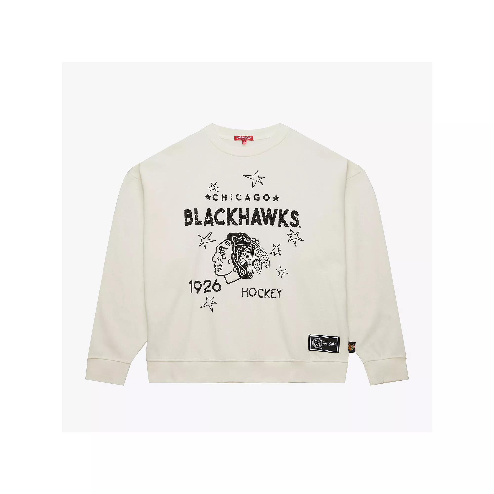 Women's Mitchell & Ness  Cream Chicago Blackhawks Logo 3.0 Pullover Sweatshirt, Size: Small, Beige Product Image