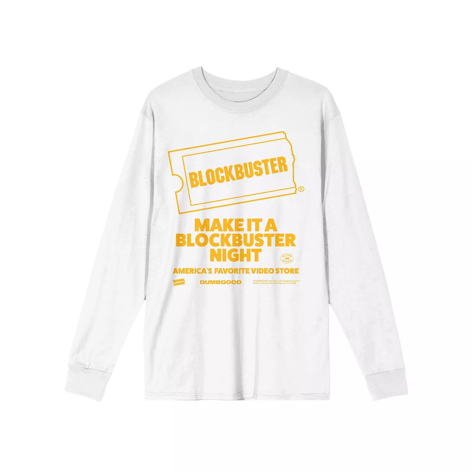Men's Blockbuster "Make It a Blockbuster Night" Long Sleeve Graphic Tee, Size: Large, White Product Image