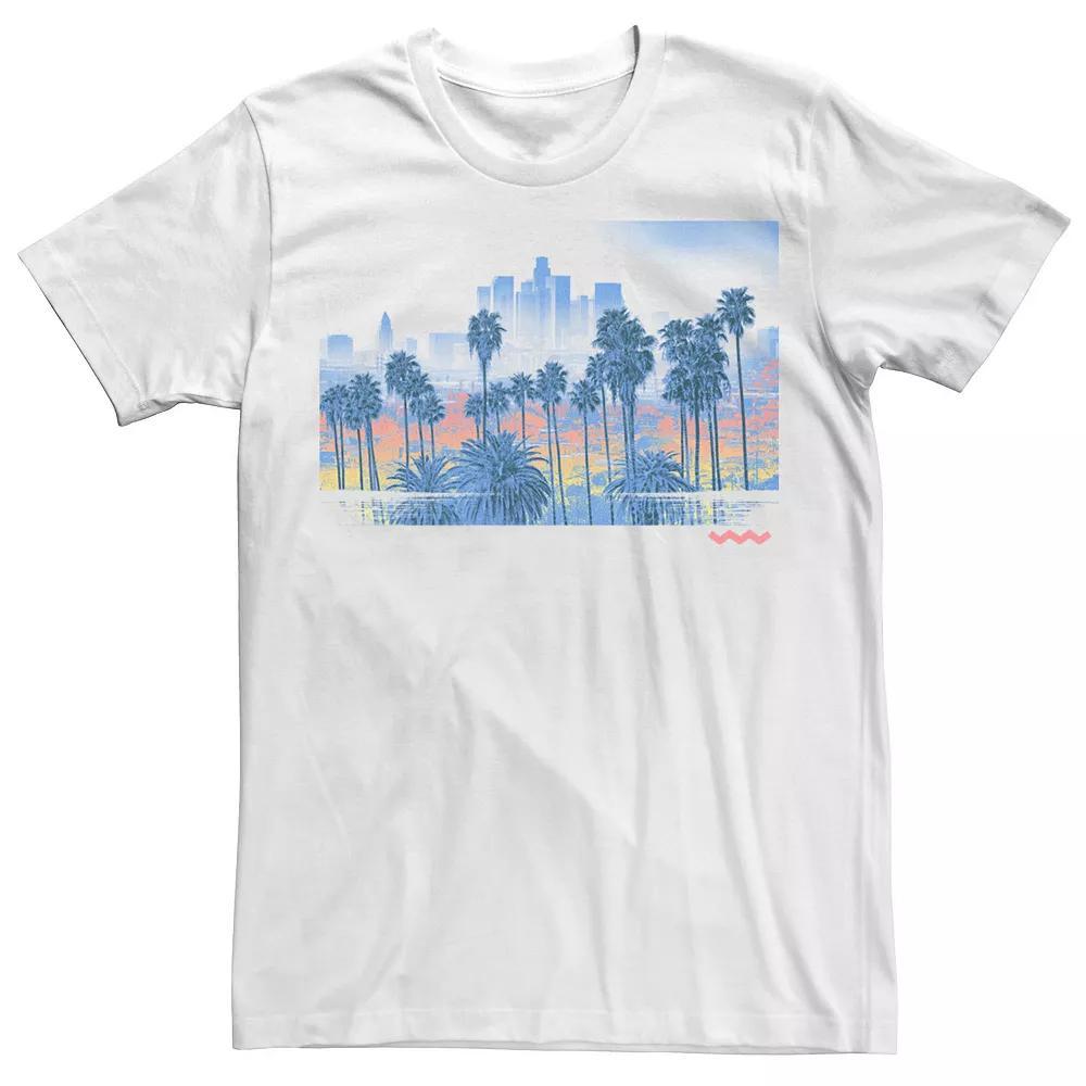 Men's Palm Tree City Scape Poster Graphic Tee, Size: Large, White Product Image