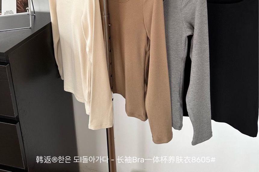 Square Neck Plain Padded T-Shirt Product Image