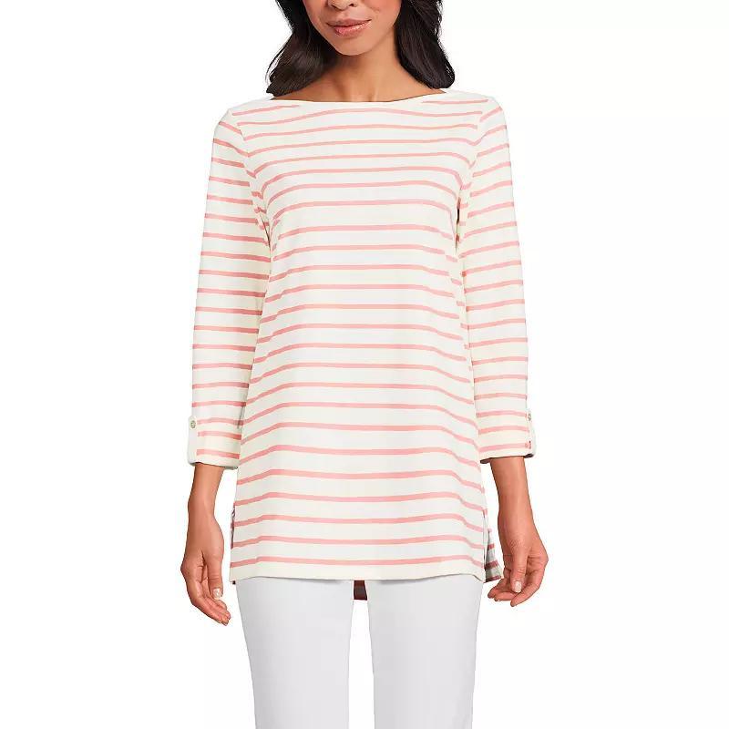 Women's Lands' End Adjustable 3/4 Sleeve Boatneck Tunic, Size: XL, Blue Ivory Stripe Product Image