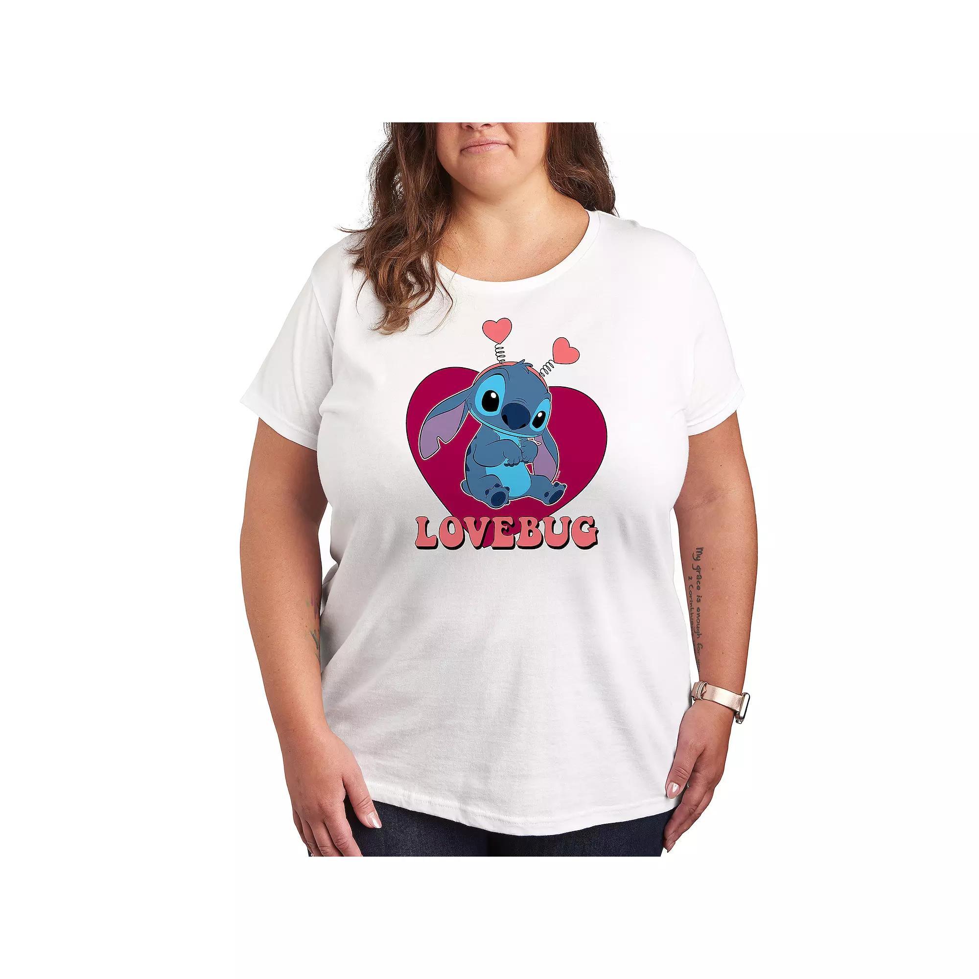 Disneys Lilo & Stitch Plus Lovebug Graphic Tee, Womens Grey Gray Product Image