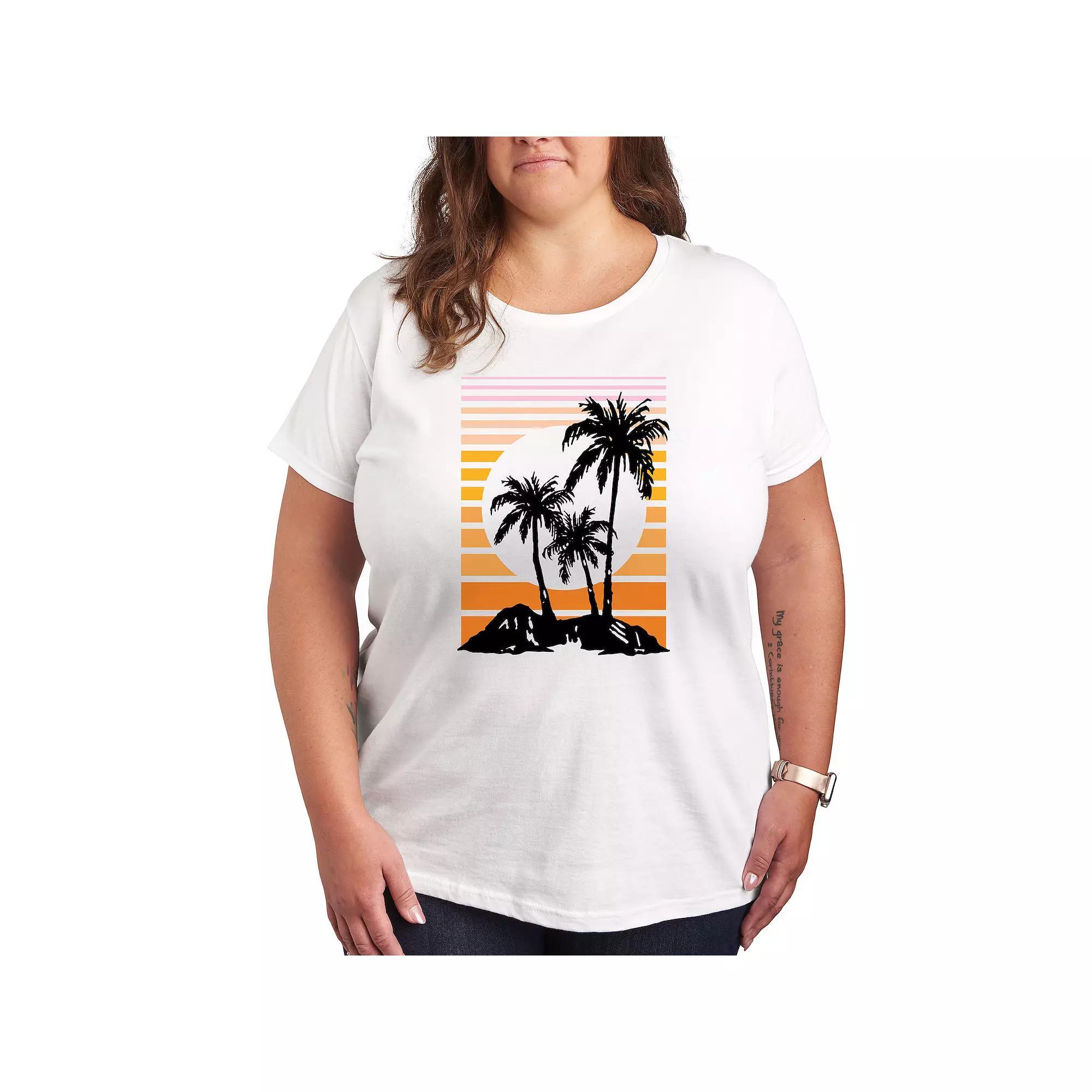 Plus Sunset Palm Trees Graphic Tee, Womens Product Image