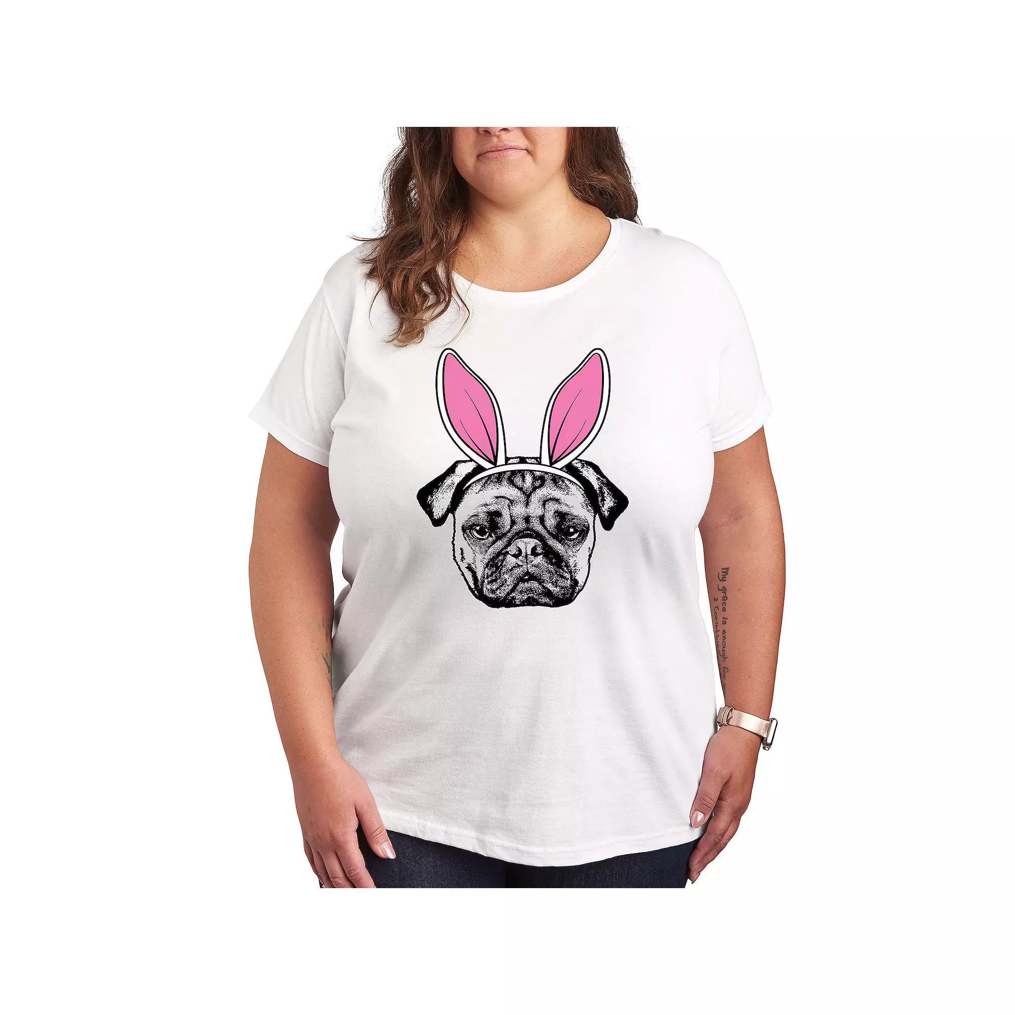 Plus Bunny Ears Pug Graphic Tee, Womens Grey Grey Product Image