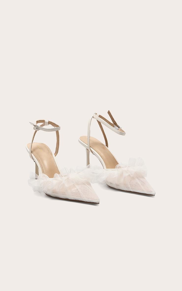 White Mesh Point Toe Ruffle Mid Heeled Courts Product Image