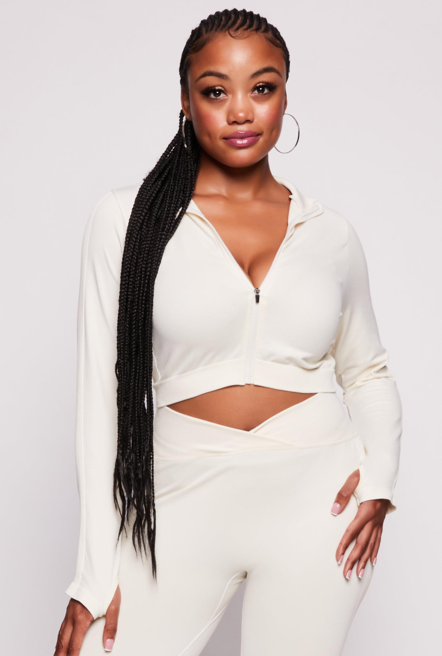 Womens Plus Size Seamless Zip Front Cropped Track Jacket Product Image
