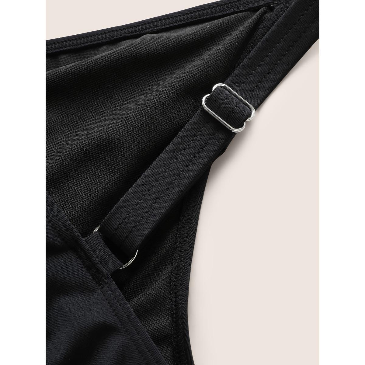 Plus Size V Neck Crochet Lace Mesh Swim Top Women's Swimwear Black Beach Texture High stretch Bodycon Overlap Collar Curve Swim Tops BloomChic 30/6X Product Image