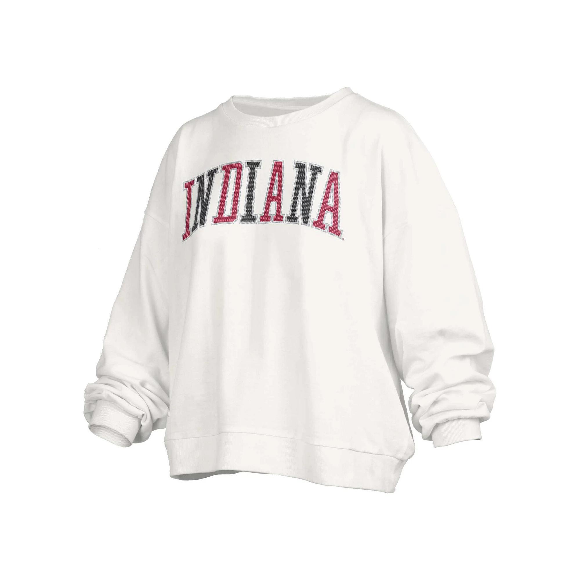 Women's Pressbox White Indiana Hoosiers Janise Waist Length Oversized Pullover Sweatshirt, Size: Medium Product Image