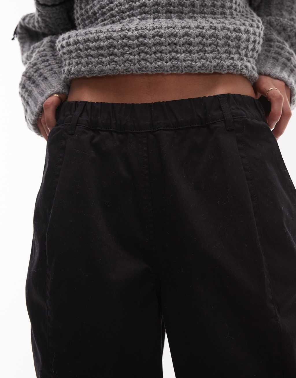 Topshop balloon casual fit pants in black Product Image